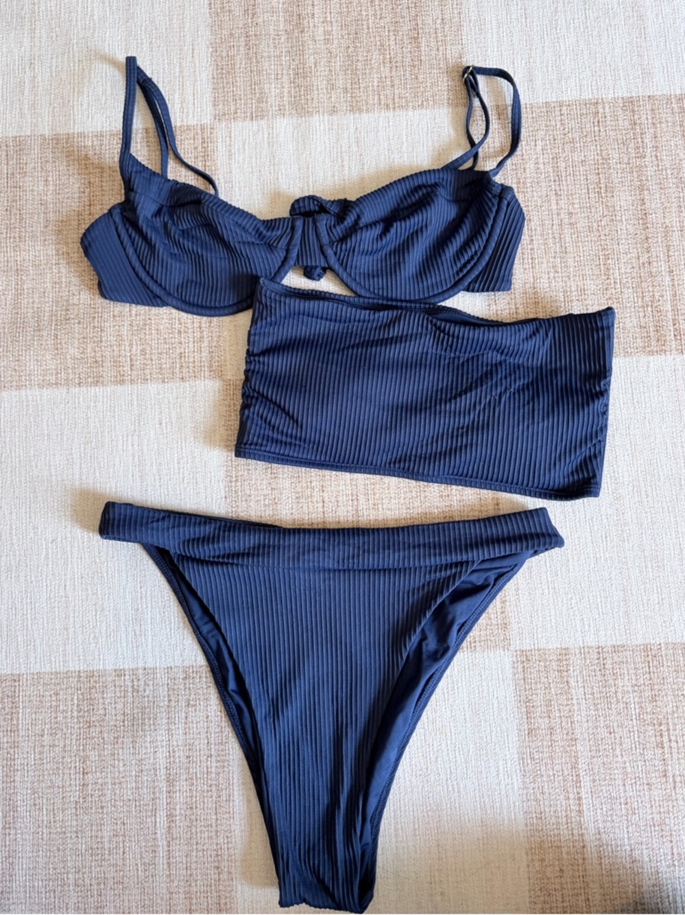 Monday Swimwear Ribbed Navy Swim Set